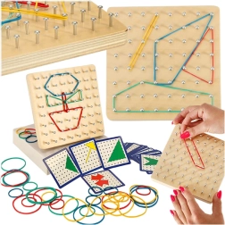 Geoboard de madera – geoplano educativo con gomas de colores y cartas de patrones