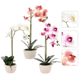 Orquídea artificial en maceta, mix de 3 colores, 43 cm