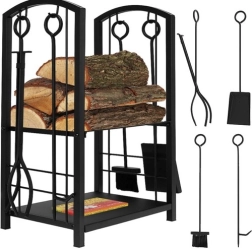 Soporte para leña de chimenea con herramientas