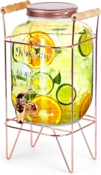 Dispensador de bebidas de vidrio con grifo y soporte 4,2 l – Con soporte dorado