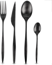 Juego de cubiertos de acero inoxidable, negro, para 6 personas, 24 piezas