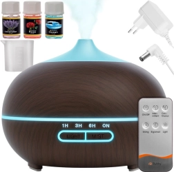 Difusor de aroma y humidificador ultrasónico 400 ml con LED, ionización y mando a distancia