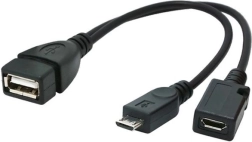 Adaptador USB OTG micro‑USB a USB 2.0 con alimentación adicional, 15 cm