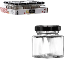 Tarro de vidrio cuadrado de 50 ml con tapa metálica