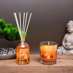 Set de regalo de vela aromática y difusor de varillas con fragancia de calabaza y especias