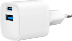 Mini cargador USB‑A/USB‑C 20 W con PD y QC 3.0 – blanco