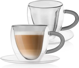Tazas térmicas de doble pared con platillos 160 ml, forma de corazón, 2 uds.
