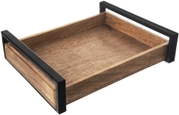 Bandeja de servir de madera de mango con asas metálicas 35,5 × 27 cm