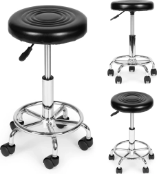 Taburete giratorio cosmético y sanitario con respaldo, negro ModernHome