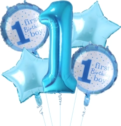 Globos para el primer cumpleaños de un niño – set de 5 uds con estrellitas