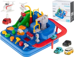 Parque de carreras interactivo de obstáculos para coches con 4 vehículos y un helicóptero 24 × 24 cm