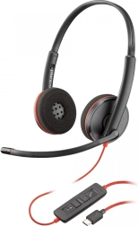 Auriculares estéreo con cable USB Poly Blackwire 3220 con adaptador USB‑C/USB‑A