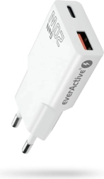 Cargador de red everActive GaN Super Slim 20 W con USB‑C PD y USB‑A QC 3.0