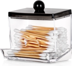 Dispensador de bastoncillos de algodón de acrílico transparente con tapa