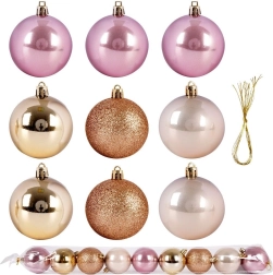Juego de bolas navideñas irrompibles rosas y doradas de 6 cm, 9 uds.