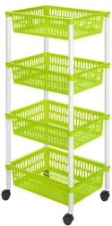Estantería de cestas con ruedas, 4 niveles, 40 × 30 × 89 cm, plástico