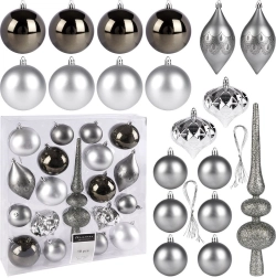 Set de adornos navideños plateados irrompibles, 19 uds.