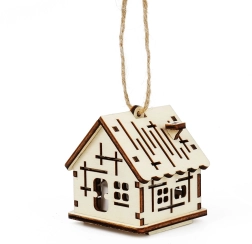 Casita de madera con cruces con vela LED