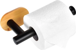 Soporte de pared para papel higiénico de acero inoxidable y bambú, negro, 17 cm