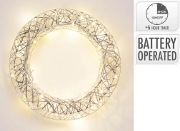 Corona LED metálica plateada con temporizador, 40 cm
