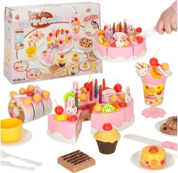 Tarta de cumpleaños rosa para cortar – set infantil de 75 piezas