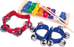 BINO set de 3 instrumentos musicales para niños (xilófono, pandereta, cascabeles)