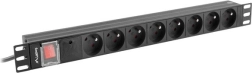 Regleta PDU para rack Lanberg 19" 1U, 8 tomas tipo E, 16 A, negra