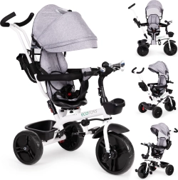 Triciclo infantil con asiento giratorio 360° y capota gris ECOTOYS