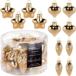 Adornos navideños de vidrio dorados 4–4,5 cm, set de 12 uds