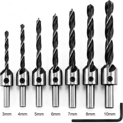 Juego de brocas con avellanador para madera de 3 a 10 mm