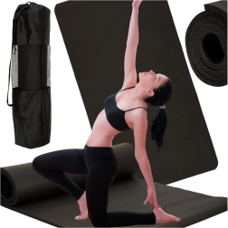 Esterilla de fitness y yoga gruesa 185 × 83 × 1,5 cm negra con funda