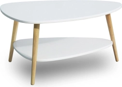 Moderna mesa de centro con estante y patas de madera en color blanco