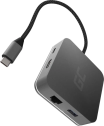 Hub USB‑C GREEN CELL 6 en 1 con HDMI, RJ45 y alimentación USB‑C PD