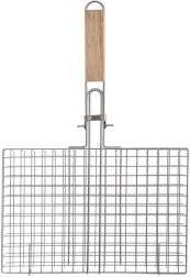 Cesta de parrilla cerrable 32 × 49 cm con mango de madera