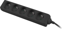 Cable alargador 3 m, negro, 5 tomas, cable de cobre