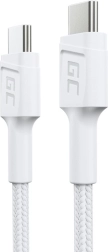 Cable USB‑C a USB‑C 30 cm blanco GREEN CELL PowerStream 60W PD, QC 3.0