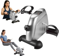 Bicicleta estática compacta de rehabilitación mini 2 en 1 con resistencia y LCD, plateada