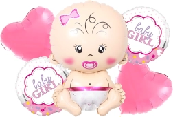 Globos para baby shower de niña – set de 5 uds con estrellitas y motivo de bebé