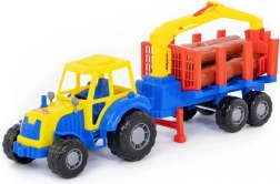 Tractor forestal infantil con remolque y troncos