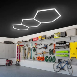 Panel de techo LED hexagonal 247 × 98 cm, 125 W, 6500K para garaje, taller e interior