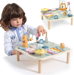 Viga PolarB mesa educativa de actividades de madera con laberinto de cuentas y xilófono