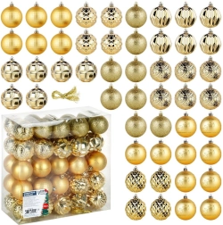 Bolas de Navidad irrompibles doradas de 6 cm, juego de 50 uds