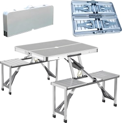 Mesa de camping y picnic plegable de aluminio con asientos