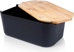 Panera con tapa y tabla de cortar de bambú, negra 33 × 18,5 × 12 cm