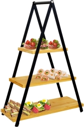 Soporte de servicio de bambú de tres niveles 38 × 16,5 × 53 cm