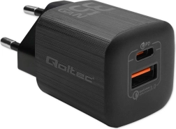 Cargador de pared QOLTEC 35 W GaN Ultra, 1× USB‑C PD + 1× USB‑A, negro