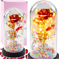 Rosa roja eterna bajo una cúpula de cristal con iluminación LED