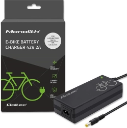Cargador Qoltec para batería de bicicleta eléctrica de 36 V, 42 V, 2 A, 5,5 × 2,5 mm