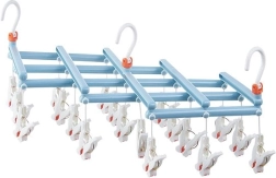 Tendedero plegable para ropa con pinzas, 19 pinzas, azul claro