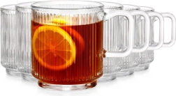 Vasos con asa 350 ml, juego de 6 uds, vidrio acanalado Vilde